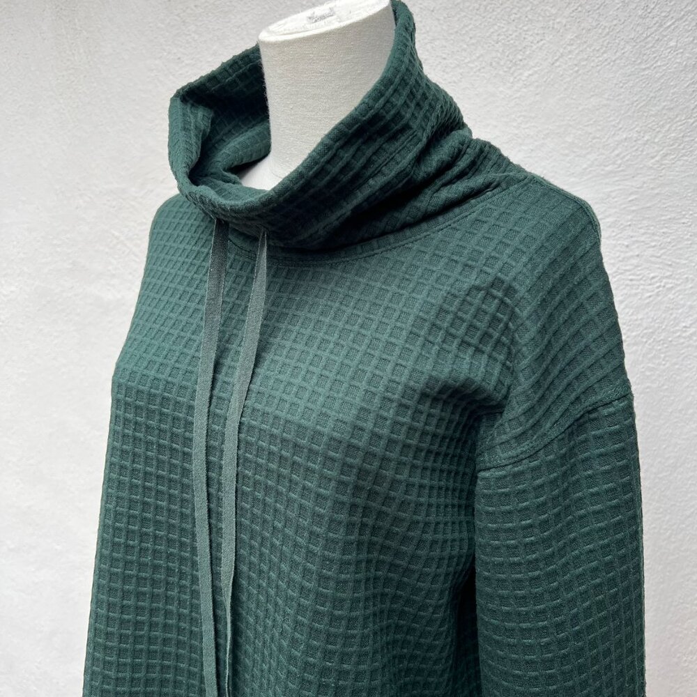 Max Studio Waffle Knit Dark Green Cowl Neck Long Sleeve Mini Dress Size Large - Picture 4 of 16